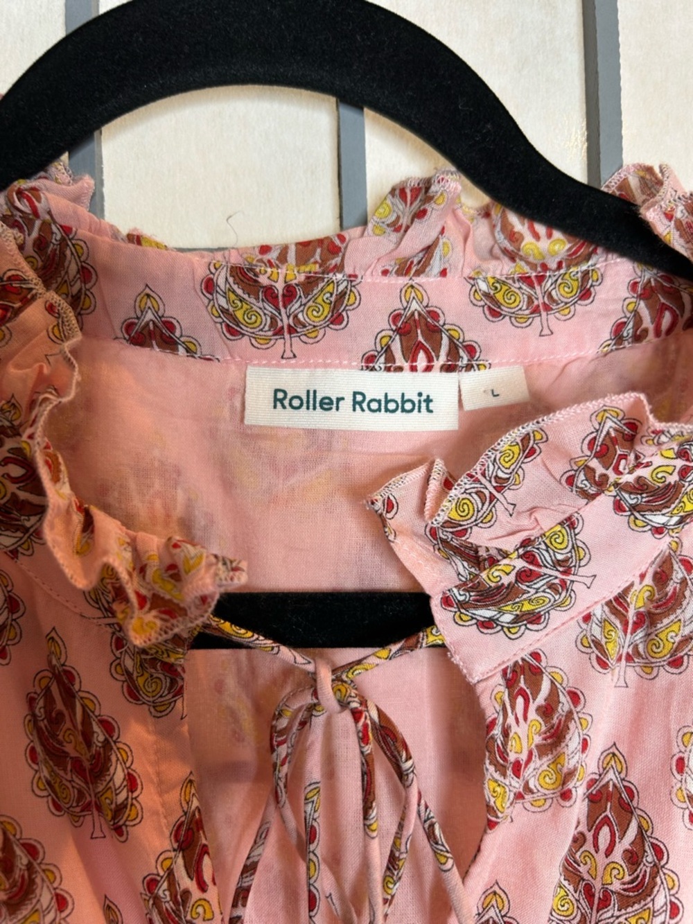 Roller Rabbit Pink Paisley-Style Tie Neck Blouse - Picture 2 of 4